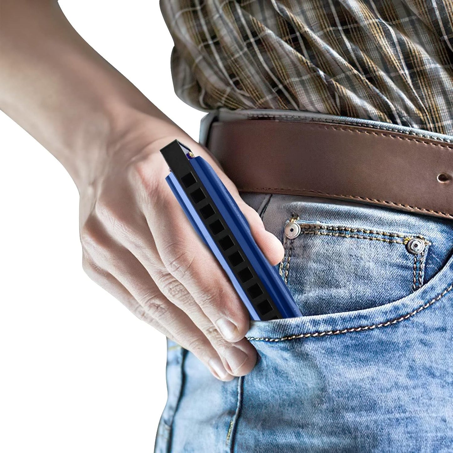 UPINS Harmonica, 4PCS Key of C Blues 10 Hole 20 Tones Titanium Color Harmonica with Case Cleaning Cloth for Beginner Students Kids (Blue)