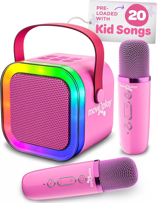 Move2Play, Karaoke Machine for Kids | Includes 20+ Kid Songs | 2 Microphones | Connect with Bluetooth | 3, 4, 5, 6, 7+ Year Old Gift | Toy for Girls, Boys, & Toddler | Birthday Present