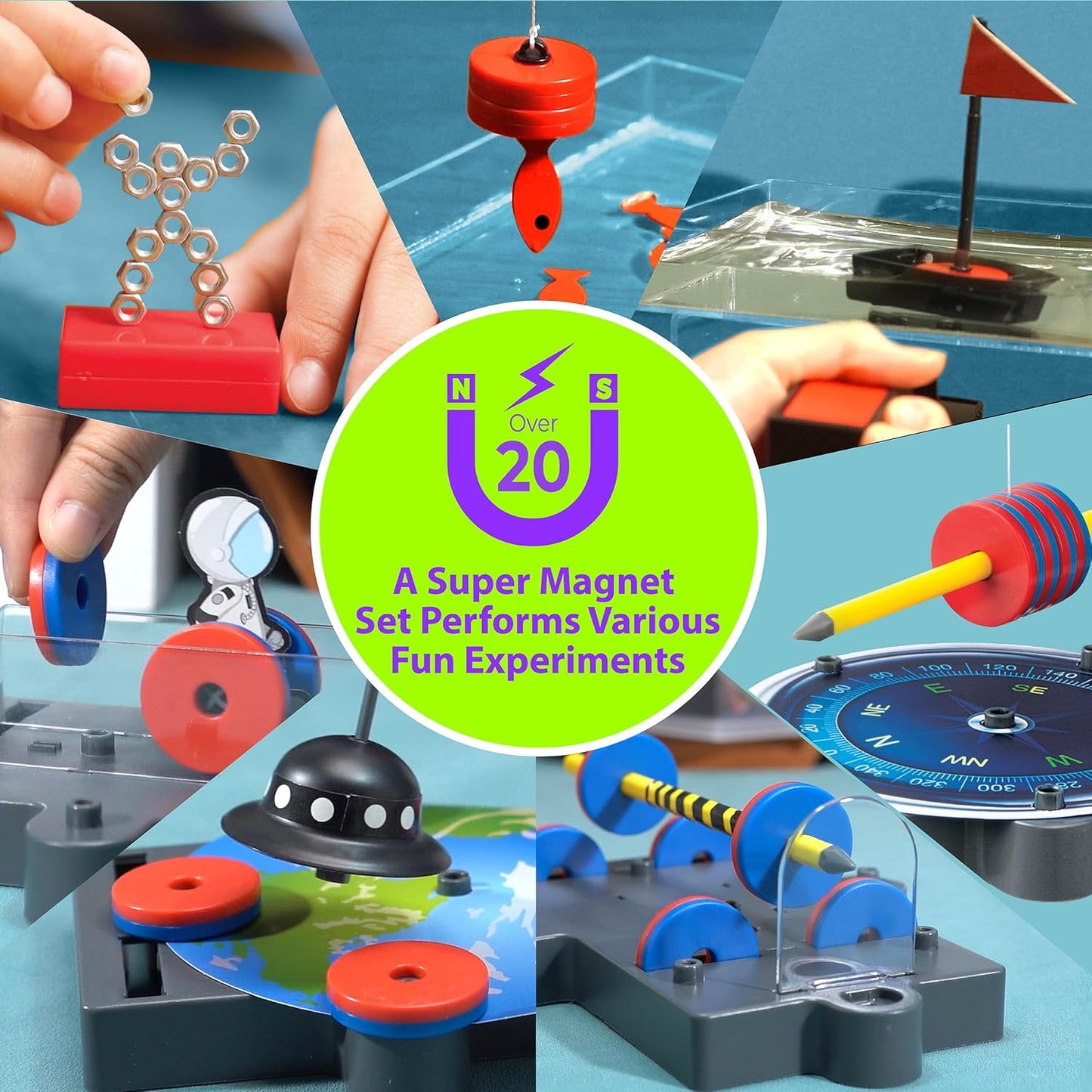 4M - STEAM Magnet Exploration - Hands-On Science Kit with Magnetic Toys Experiments for Kids Ages 5+ - Includes Magnet Toys Wand, U-Shaped Magnet, Racers, Yacht & More - Educational STEM Toy Gift