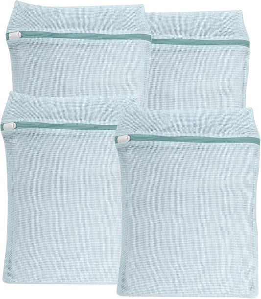 4-Piece Blue Medium Durable Organic Cotton Mesh Laundry Bags with Sturdy Zippers and Breathable Mesh are Delicate Laundry Bags for Underwear, Clothes, Pants and Socks