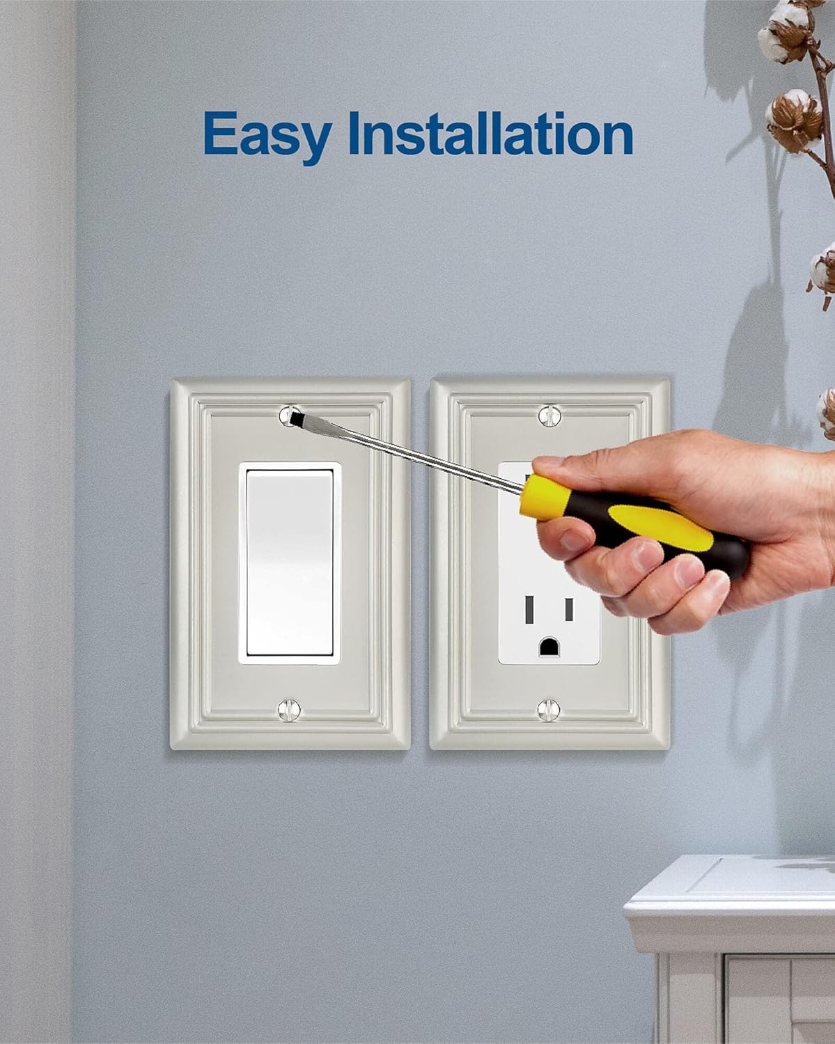 4-Pack Decorator Wall Plate, for Dimmer Switch, GFCI Outlet and Receptacal, Satin Nickel Outlet Cover, Midsize, A031 Series