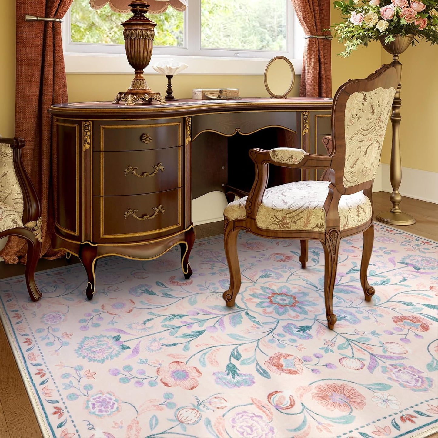 Anidaroel Boho Rugs for Living Room 8x10, Washable Pink Area Rug for Bedroom Vintage Soft Girls Room Rug, Non Slip Distressed Nursery Rug Indoor Throw Carpet for Playroom Dining Room