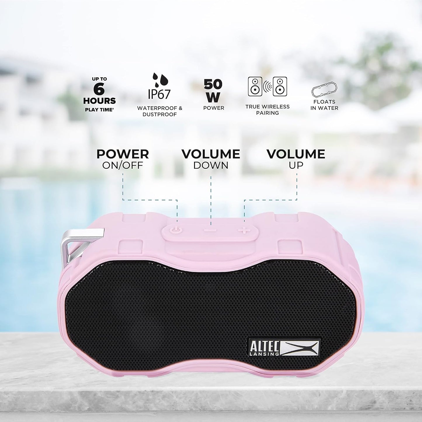 Altec Lansing Baby Boom XL - Waterproof Bluetooth Speaker, Wireless & Portable Speaker for Travel & Outdoor Use, Deep Bass & Loud Sound, 1 Pack, Pink