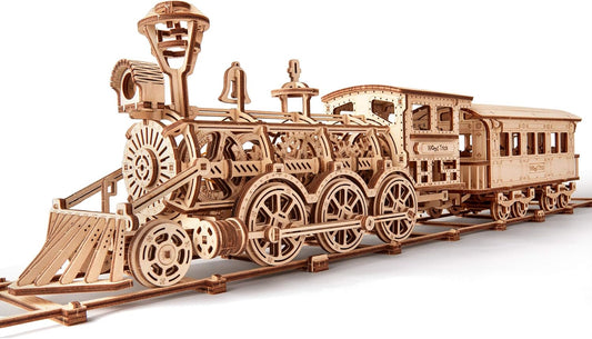 Wood Trick Wooden Toy Train Set with Railway - 34x7″ - Locomotive Train Toy Mechanical Model Kit - 3D Wooden Puzzles for Adults and Kids to Build - Engineering DIY Models for Adults to Build