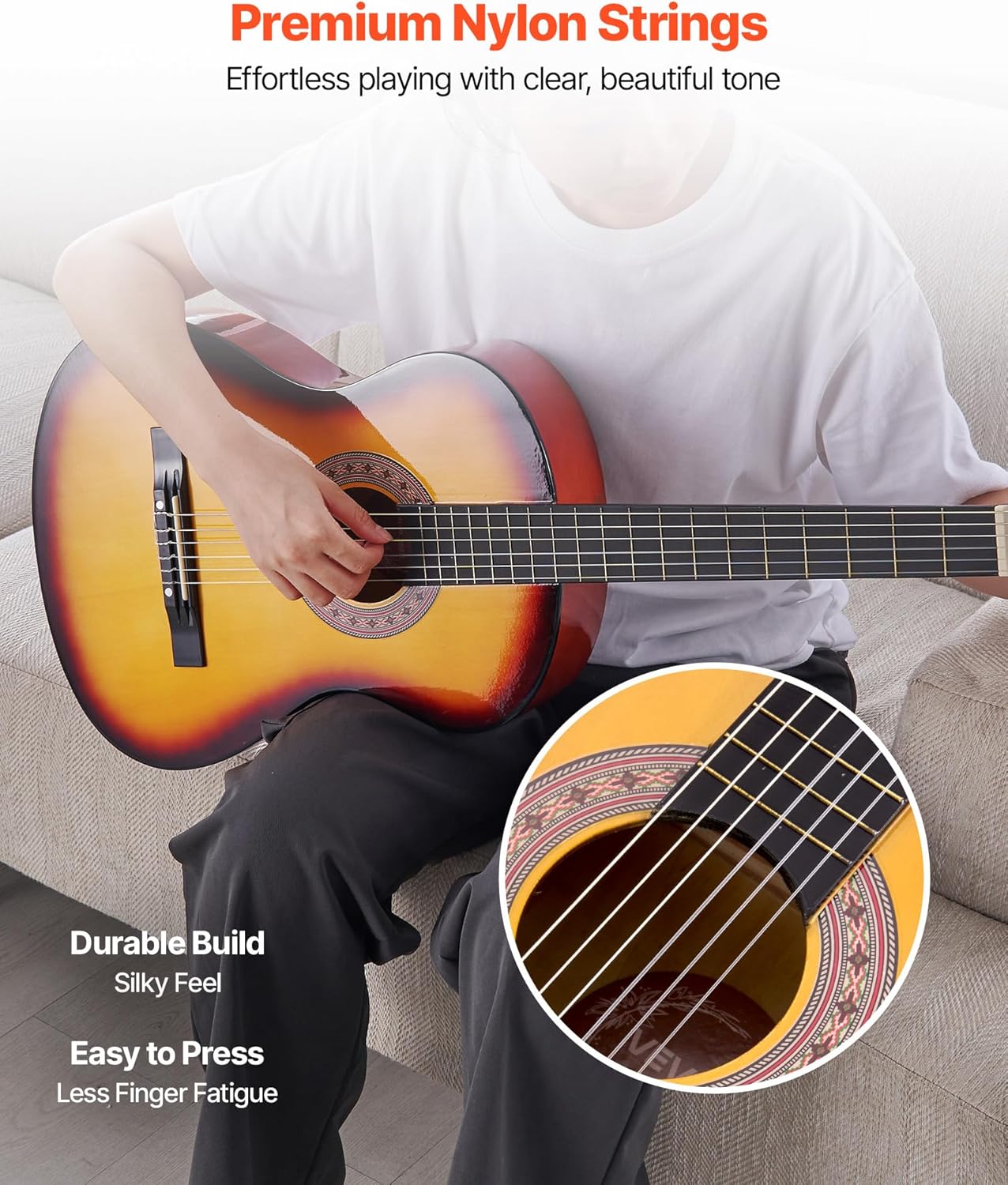 VEVOR Acoustic Guitar, Classical Guitar Starter Kit for Beginners, with Nylon Strings, Basswood Guitar, for Kids Adults Girls Boys Students