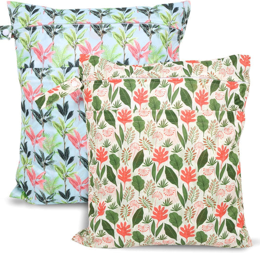 2pcs Travel Waterproof Laundry Bag, Cloth Diaper Wet Dry Bags with Handle & 2 Zipper Pockets, Reusable Washable Dirty Clothes Bag for Baby Adult Travelling Hanging, Bathing Beach Pool Daycare