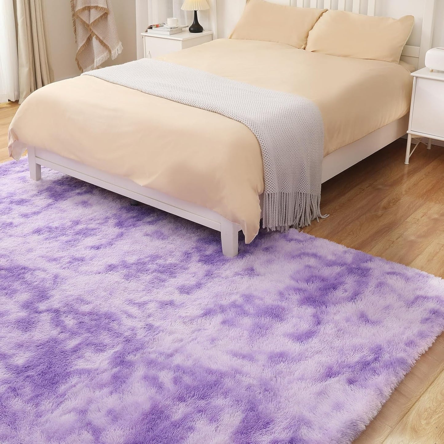 Area Rugs 9x12, Fluffy Rugs for Living Room, Ultra Soft Rugs for Bedroom, Non-Slip Indoor Carpet for Nursery, Kids Room, Playroom, Home Decor, Tie-Dyed Purple