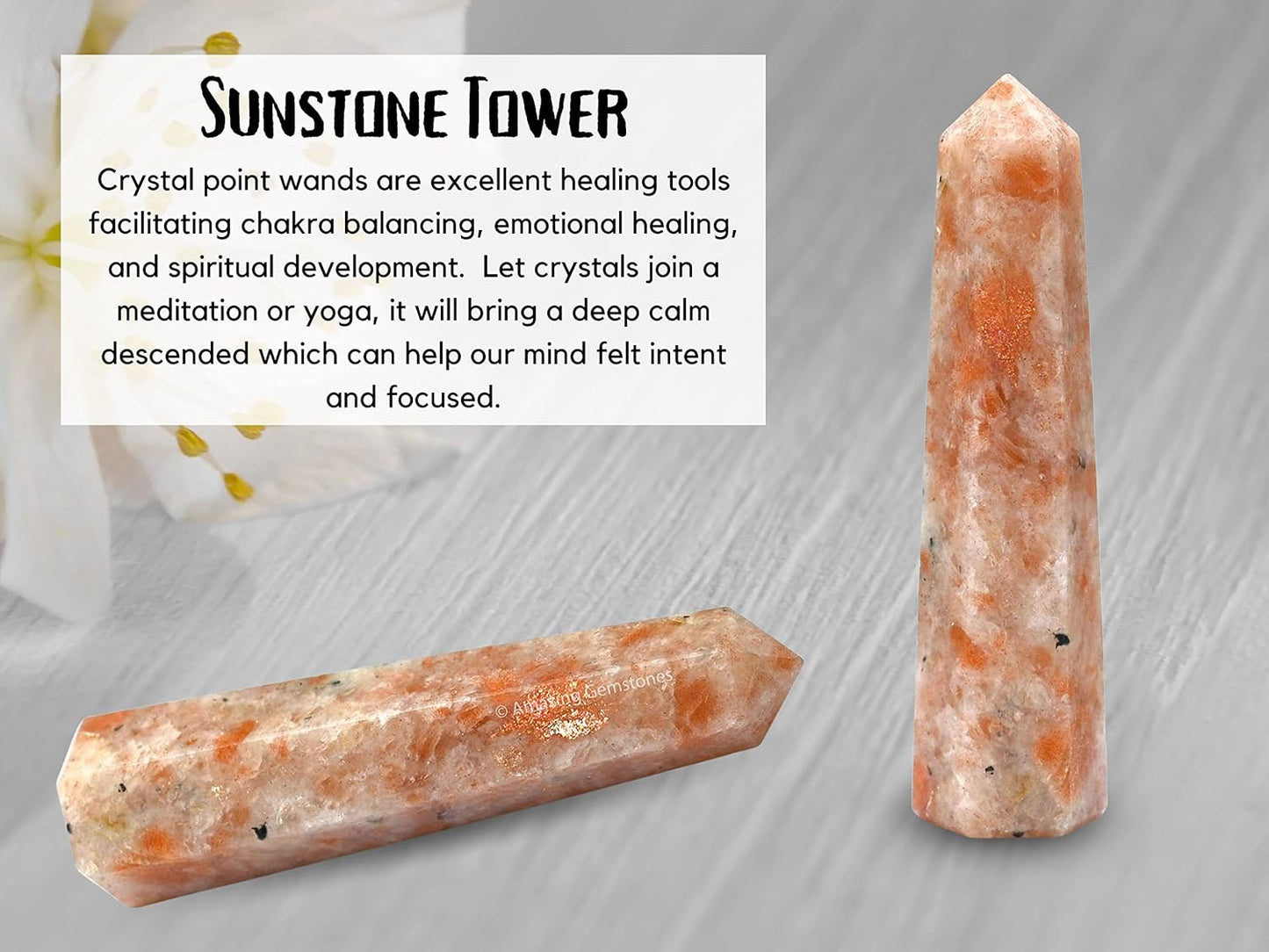 Amazing Gemstone Sunstone Crystal Towers - Natural Healing Crystal Point Obelisk for Reiki Healing and Crystal Grid (2" to 3" Inch)