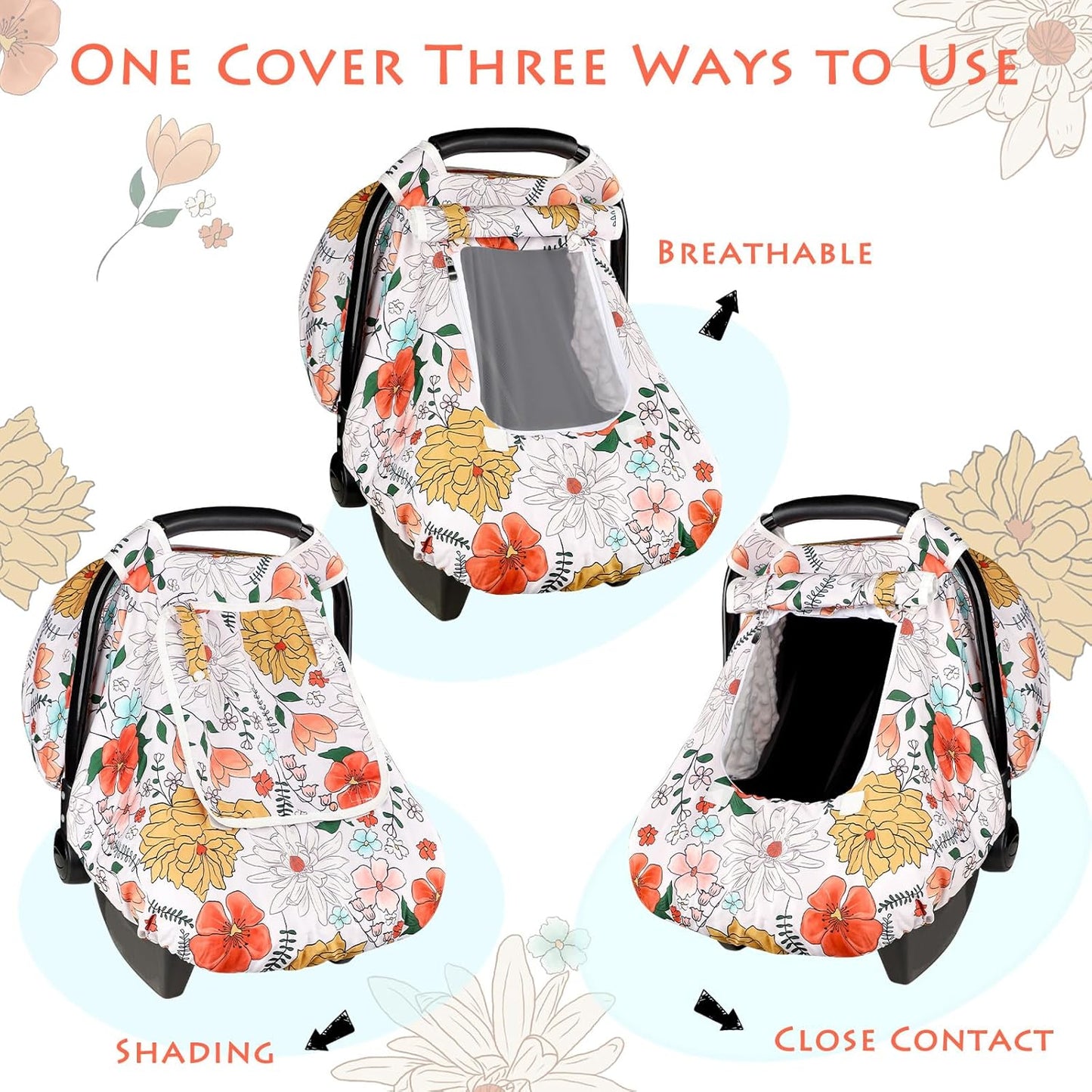 Baby Carseat Cover Girls, Pea Pod Infant Car Seat Covers Canopy for Newborn with 2 Layers Windows of Breathable Mesh/Fabric, Lightweight Polyester/Minky Dot Backing, Snug Fit Most Baby Car Seat