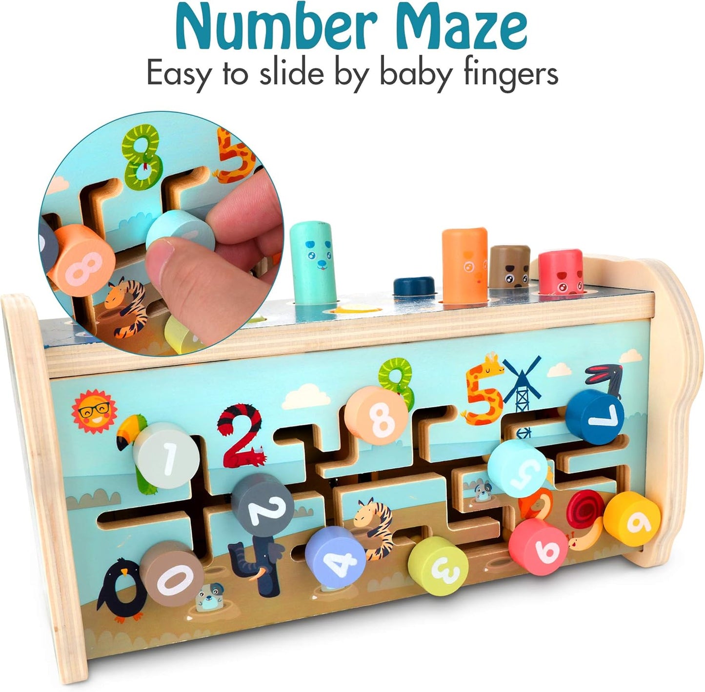 KIDWILL Montessori Pounding Toy for 1 2 Year Olds Wooden Hammering & Activity Board with Xylophone, Number Maze, Pounding Bench Educational Toddler Gift Toys Age 1-3