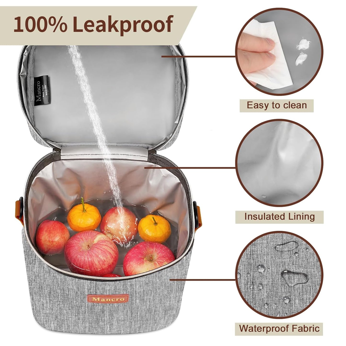 Mancro Insulated Breastmilk Cooler Bag Fits 4 Baby Bottles Up to 9 Ounce，Compact Baby Bottle Travel Bag with Ice Pack for Nursing Mom, Grey