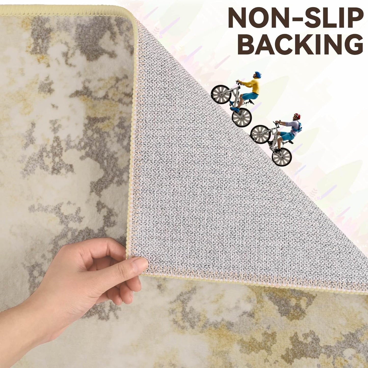 8x10 Beige Area Washable Rugs for Living Room, Abstract Modern Non Slip Bedroom Rugs, Neutral Large Low Pile Carpet Stain Resistant for Dining Room, Kids Playroom, Office