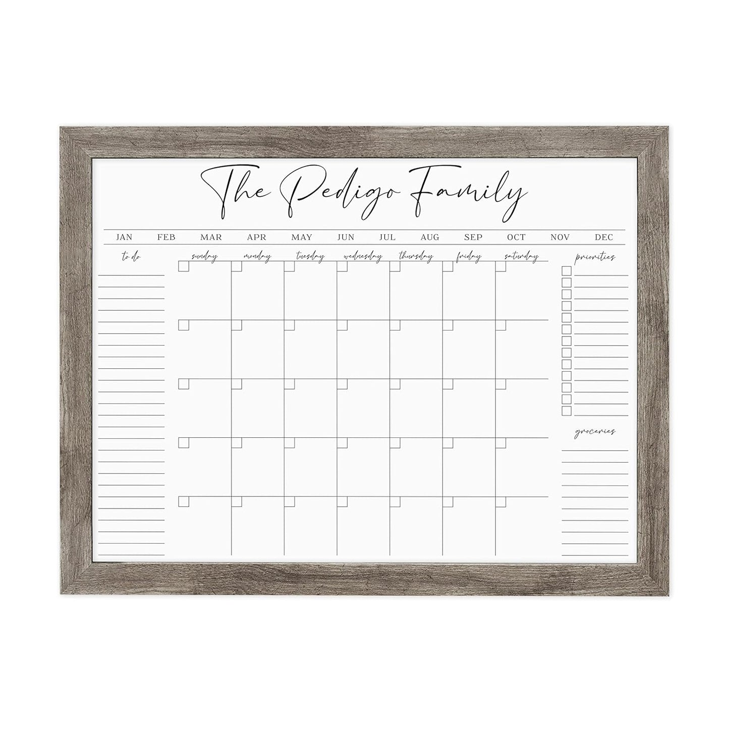 Personalized Dry Erase Wall Calendar with Custom To do list and Notes Organization Sections | Large White board Calendar Dry Erase For Wall (24" W x 18" H, Barnwood Frame)