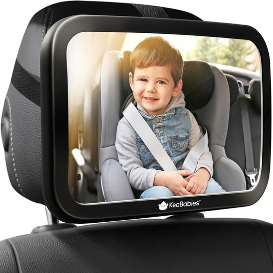 Large Shatterproof Baby Car Mirror, Backseat - Safety Car Seat Mirror for Baby Rear Facing, 360 Wide Crystal Clear View, Accessories for Removable Headrest, Easy Install & Adjustable (Sleek Black)