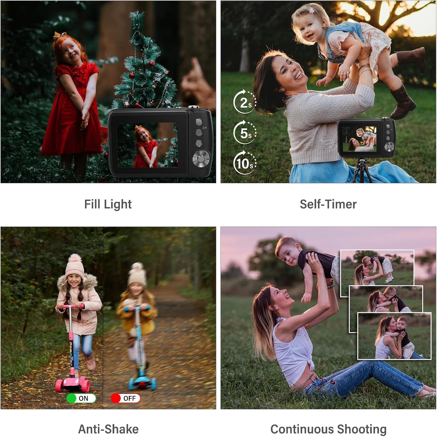 Digital Camera, Kids Cameras for 50MP FHD 1080P, Digital Point and Shoot Camera with 16X Zoom Anti Shake, Compact Small Cameras Gift for Boys Girls Kids, Black