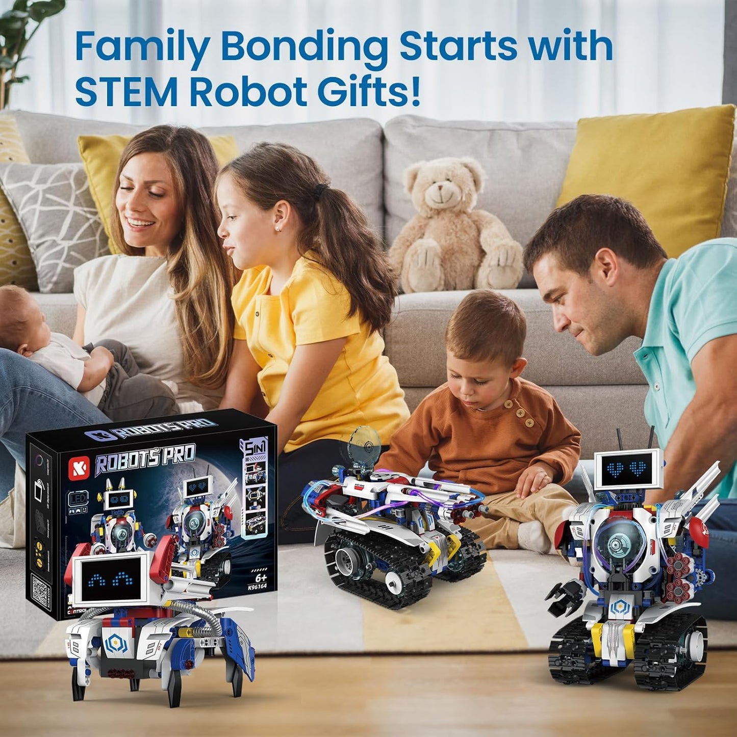 5-in-1 STEM Robot Building Kit for Kids Ages 8-16, Remote & App Controlled, Rechargeable Engineering Learning DIY Coding Toy, Educational Building Blocks Gift for Girls & Boys (603 PCS)