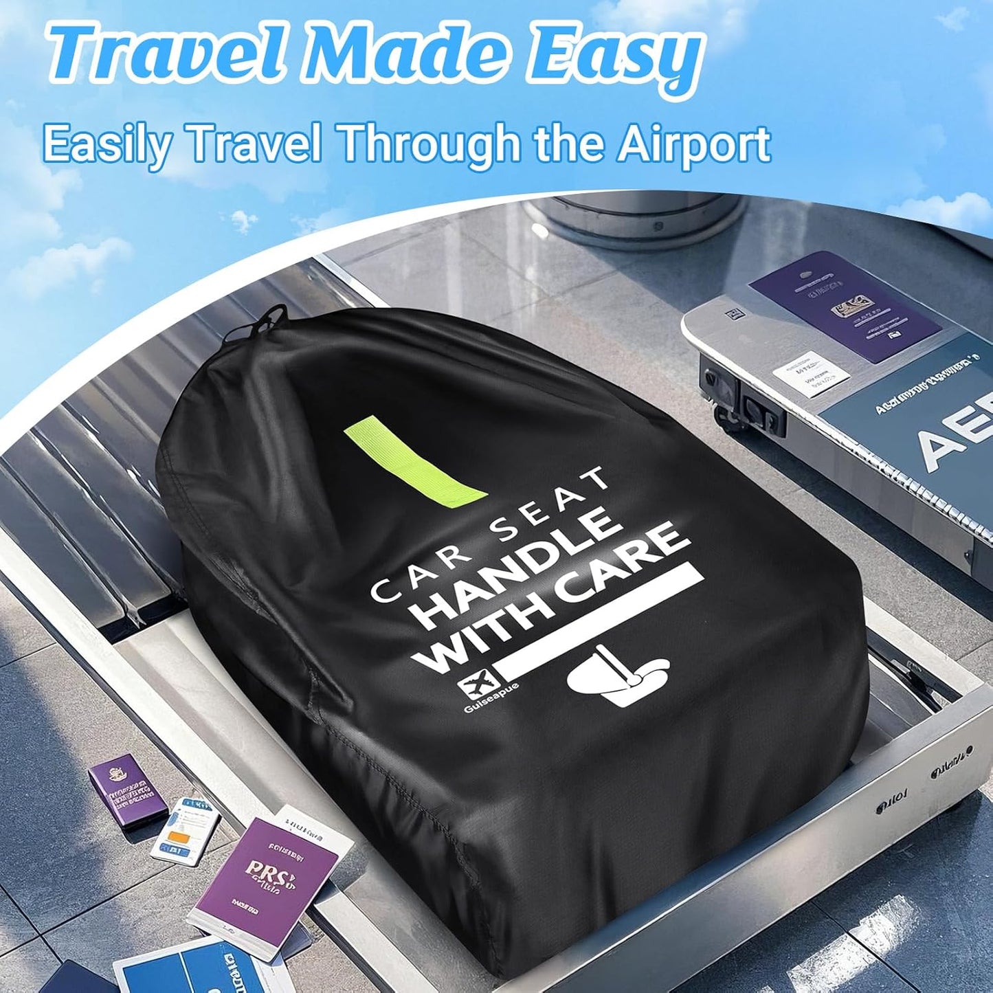 Guiseapue Car Seat Travel Bag for Airplane: Car Seat Bags for Air Travel Fit All Car Seats, Infant Carriers & Booster Seats, Carseat Cover Fit Doona Graco Evenflo, Baby Travel Essentials for Flying
