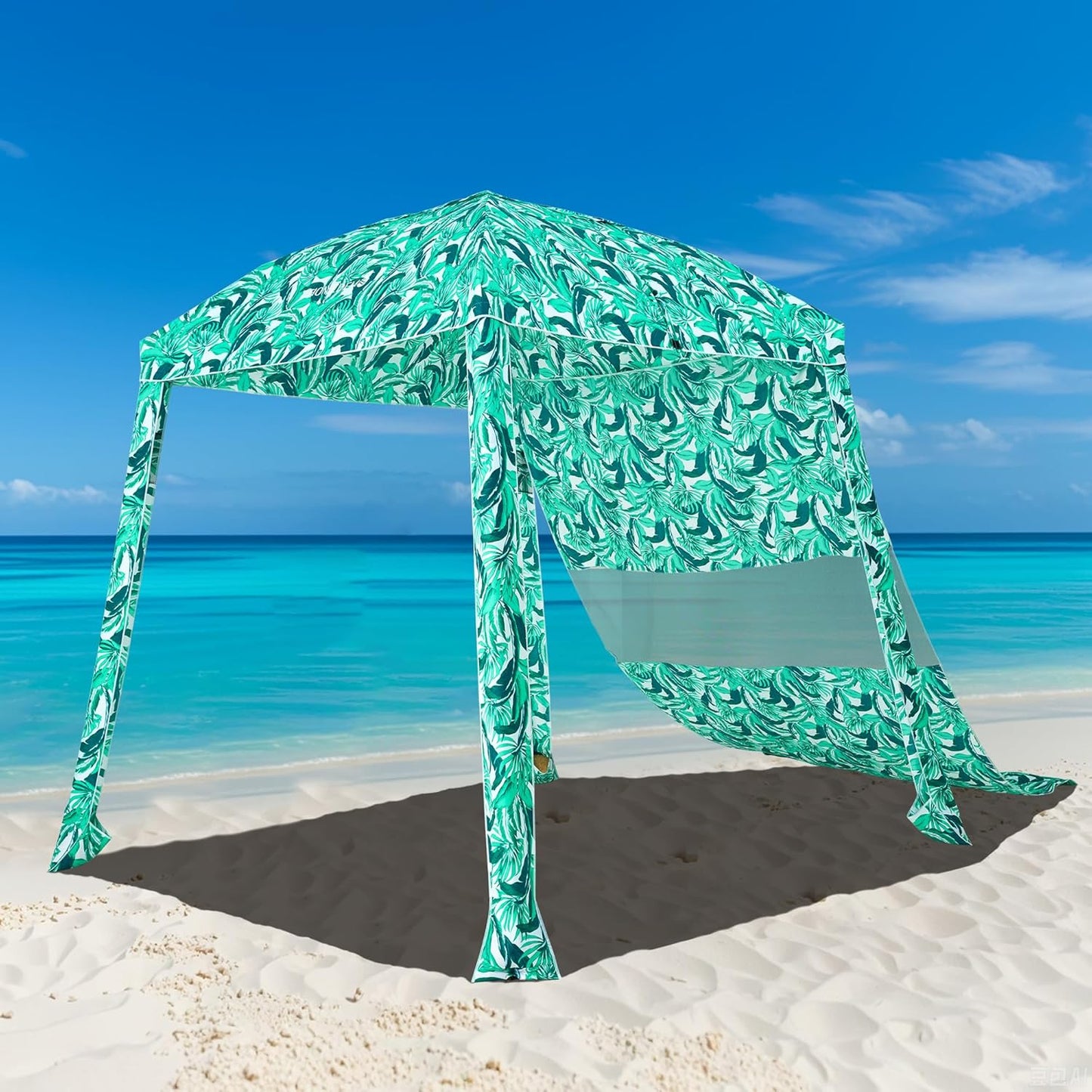 HOMEDEMO Beach Canopy UPF 50+, 6'×6', Easy Set up and Take Down Tent with Sand Pockets, Side Wall Shade Wind Waterproof for Kids, Family & Friends