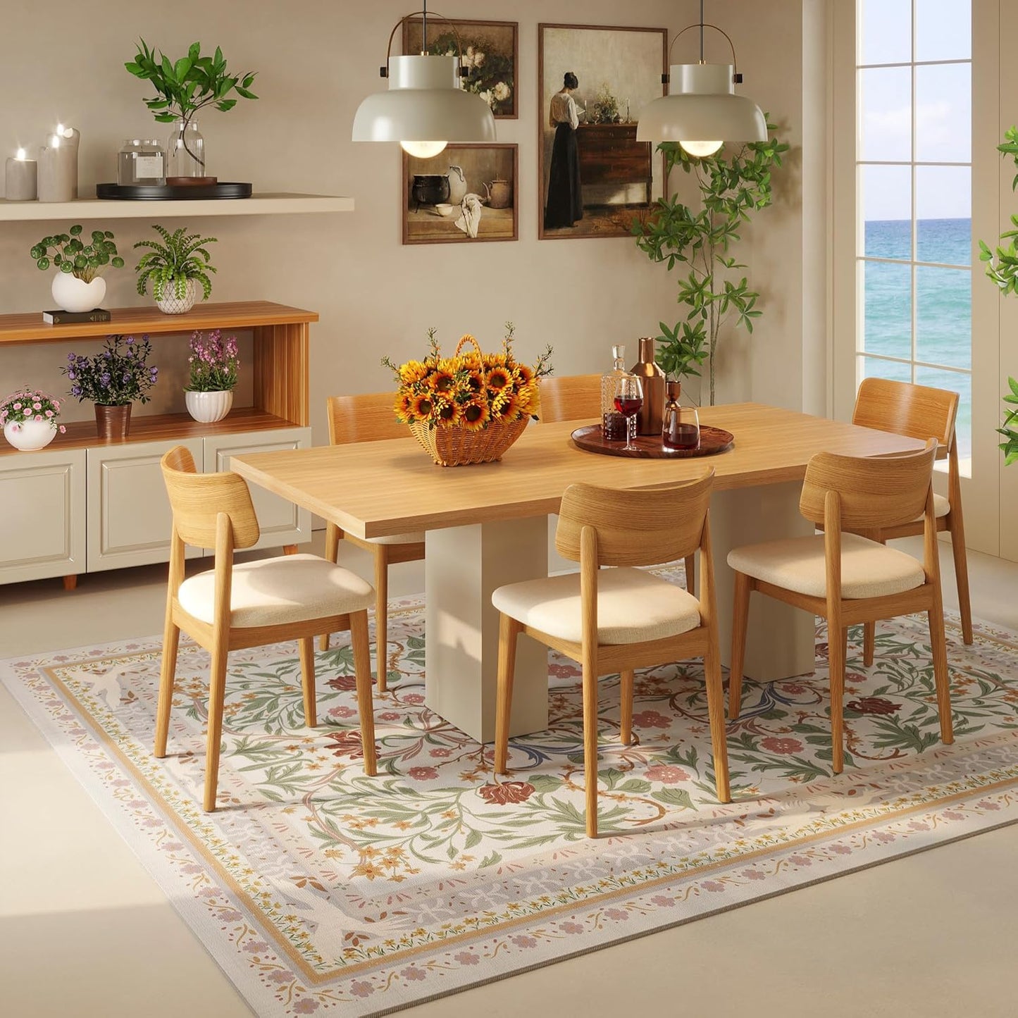 Area Rugs 8x10 for Living Room Clearance Washable Vintage Floral Botanical Rug Non Slip Low Pile Large Rug for Bedroom, Farmhouse, Dining Room, Kids Playroom, Beige