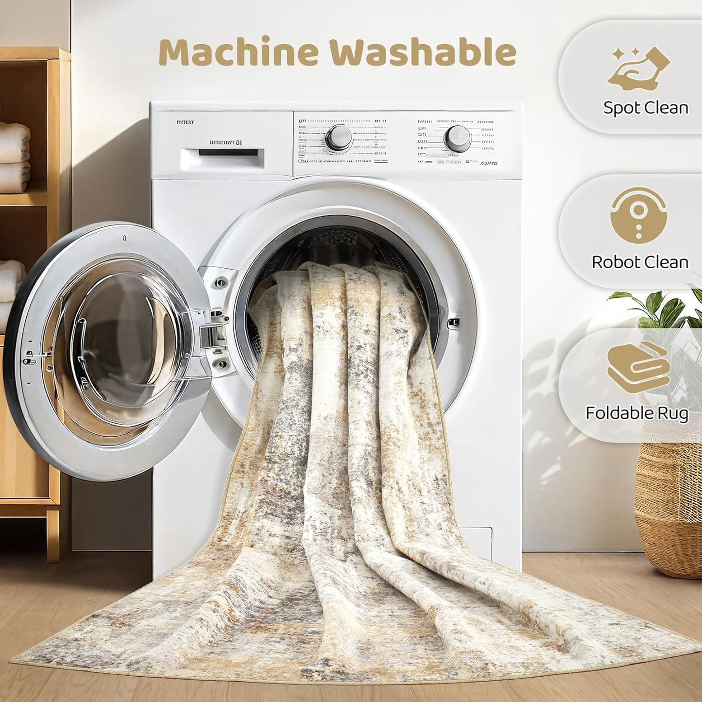 10x14 Area Rugs Living Room: Washable Large Abstract Modern Soft Rug Stain Resistant Indoor Floor Non Slip Accent Carpet for Bedroom Nursery Playroom Office Dining Room Dorm Home House- Gray Gold