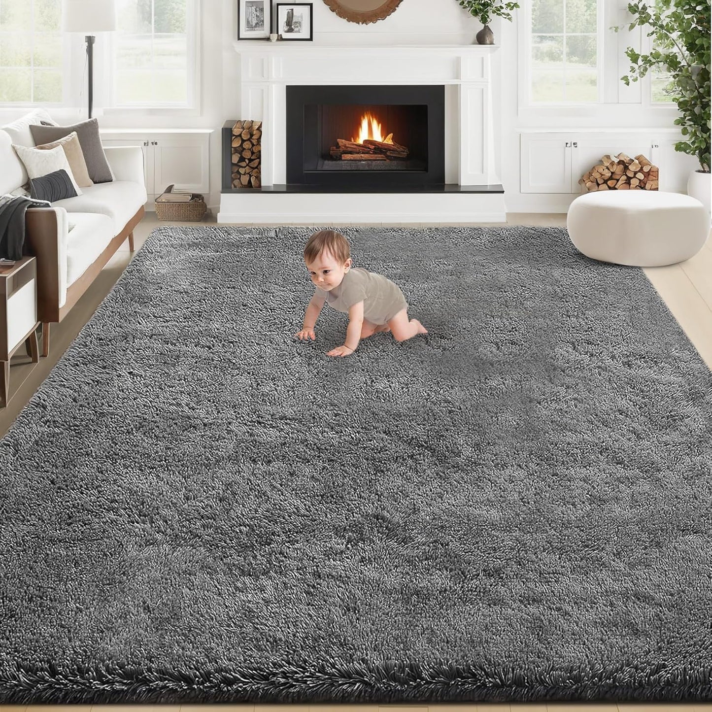 6x9 Area Rug for Living Room: Fluffy Shag Soft Washable Rugs Large Fuzzy Plush Indoor Carpet for Bedroom Nursery Playroom Kids Girls Boys Room (Dark Grey, 6'x9')