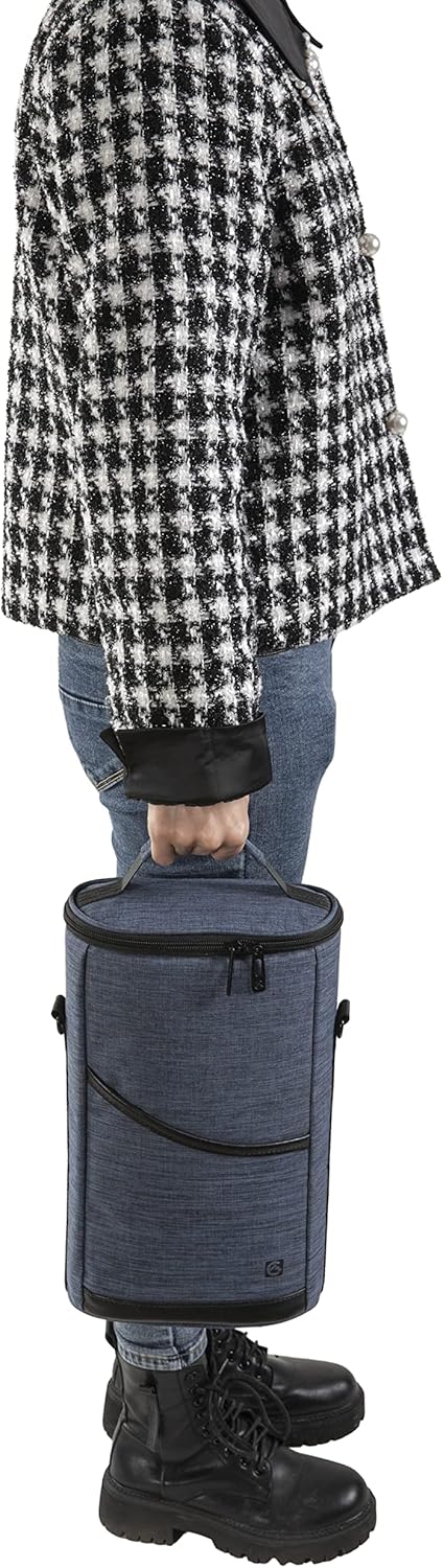 ALLCAMP 2 Bottle Wine Tote Carrier - Insulated Portable Padded Canvas Wine Bag for Travel, BYOB Restaurant, Wine Tasting, Party, Great Christmas Day Gift for Wine Lover，Blue