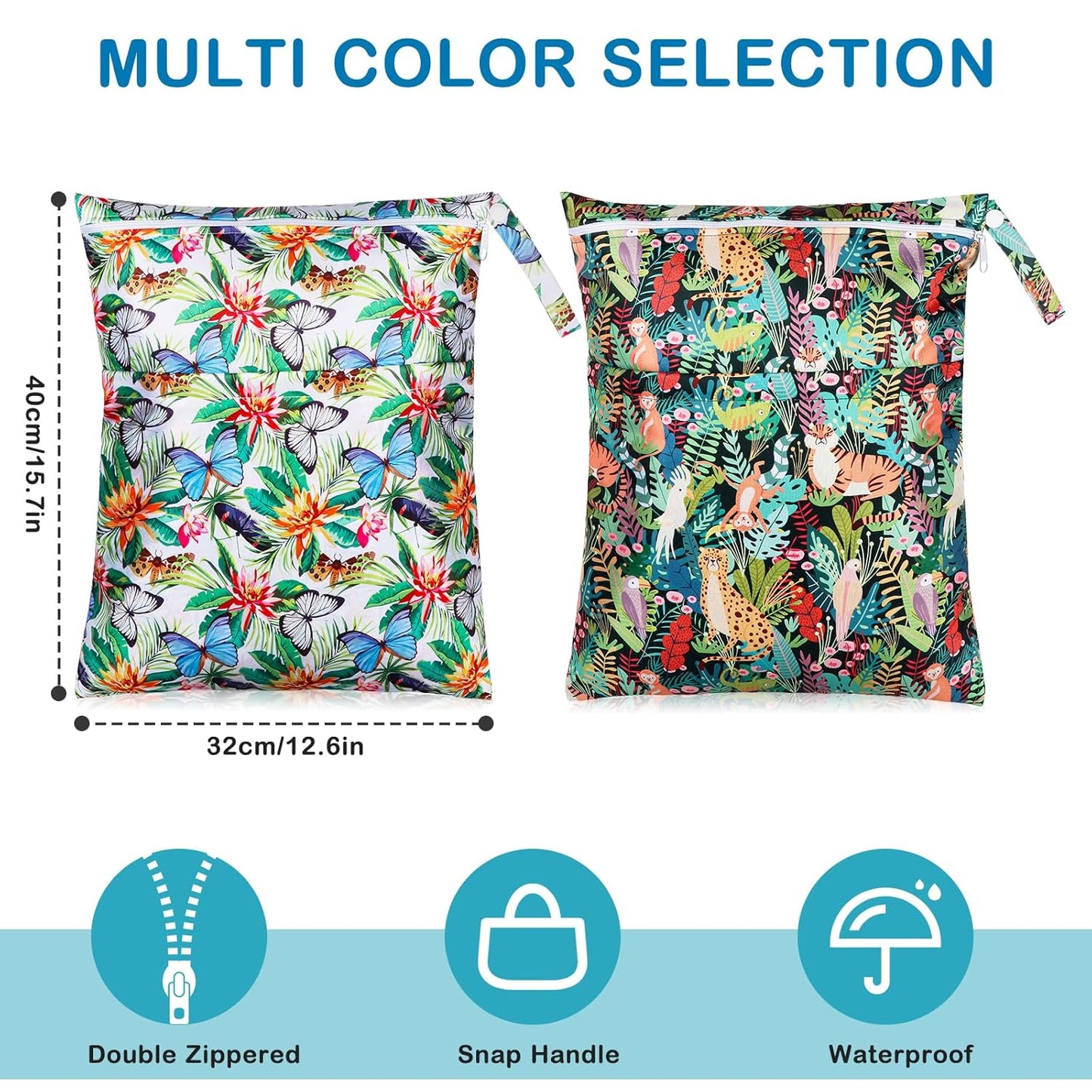 Angel Love Wet Bags for Baby, 2pcs Waterproof Wet Dry Bag for Diaper Baby Cloth Gym Clothes Washable Travel Bags for Beach Pool Swimsuits Pockets with Zippered Dirty Diapers Stroller Organizer L0203