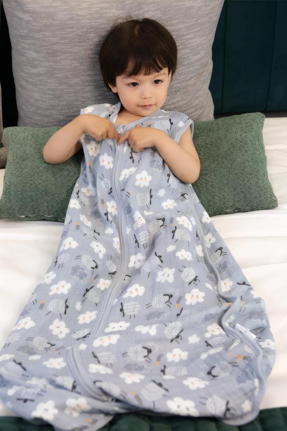 Baby Sleep Sack 2-4 T Baby Wearable Blanket 100% Organic Cotton 0.5 TOG Toddler Sleep Sacks 2- Way Zipper Soft 4 Layers 2T 3T 4T Sheep