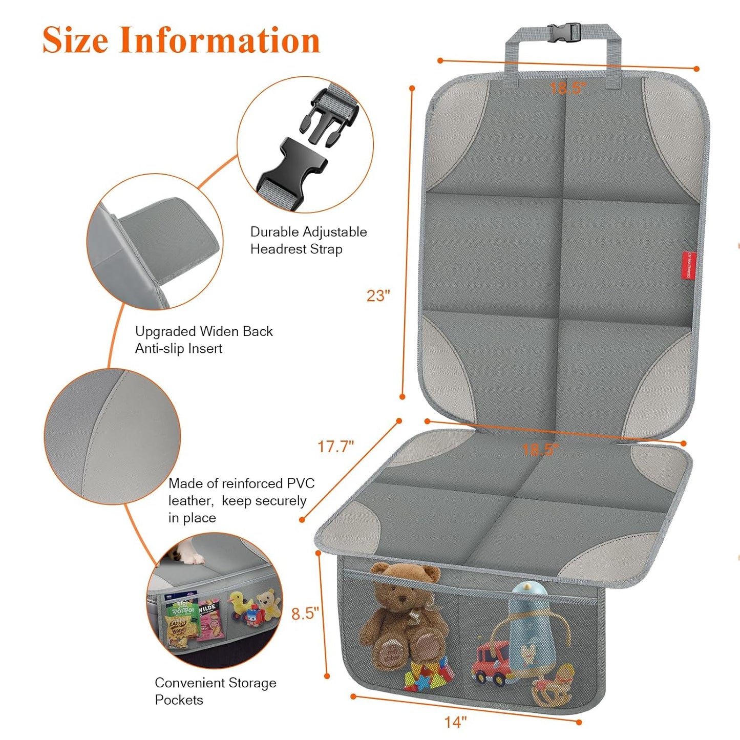 Car Seat Protector for Child Car Seat, Waterproof Durable 600D Fabric Car Seat Cover with Padding, Non-Slip Backing Mesh Pockets for Baby and Pet