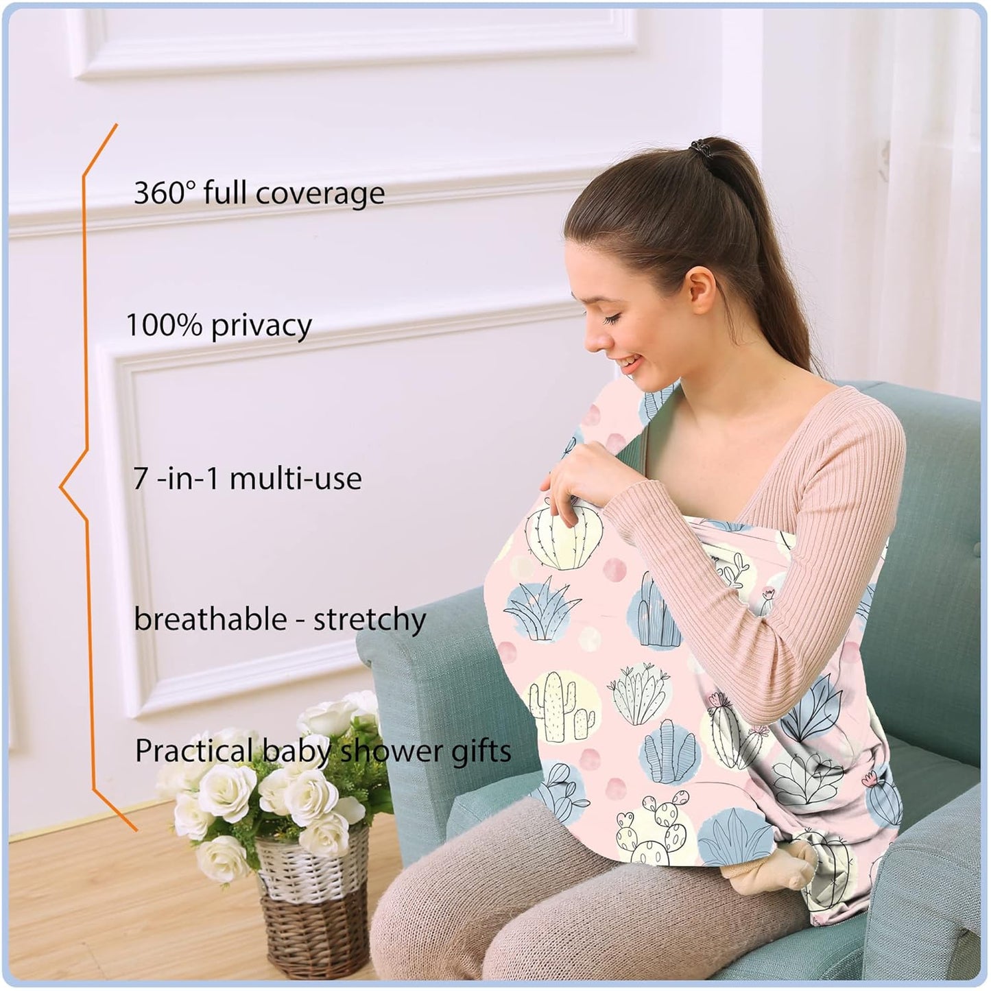 Car Seat Covers for Babies - Multi- use Nursing Carseat Canopy, Breastfeeding Covers, Baby Shower Gifts for Boys and Girls (Cactus)