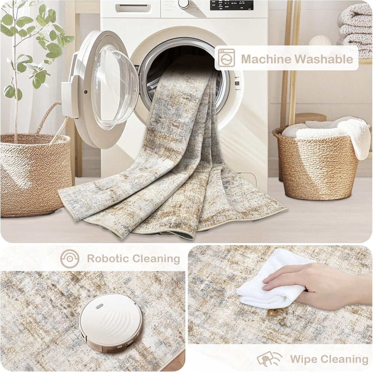 Area Rugs 6x9 Living Room: Washable Rug Modern Abstract Large Rugs Soft Non Slip Neutral Rug Stain Resistant Indoor Carpet for Bedroom Kitchen Dining Room Nursery Home Office Rugs(Blue Brown,6'x9')