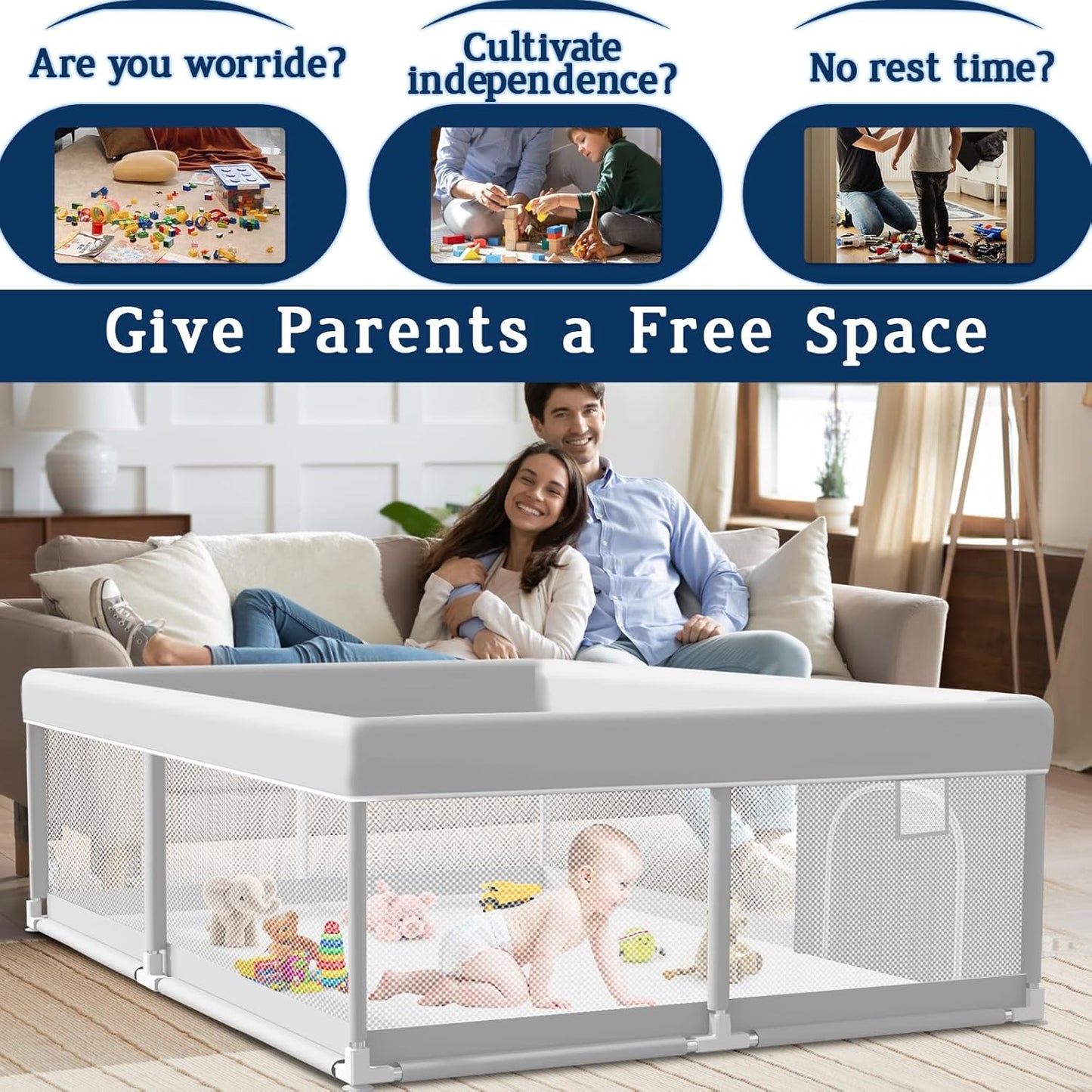 Baby Playpen 65×50Inch, Playpen for Babies and Toddlers, Play Pen Pin Indoor Outdoor Baby Play Fence