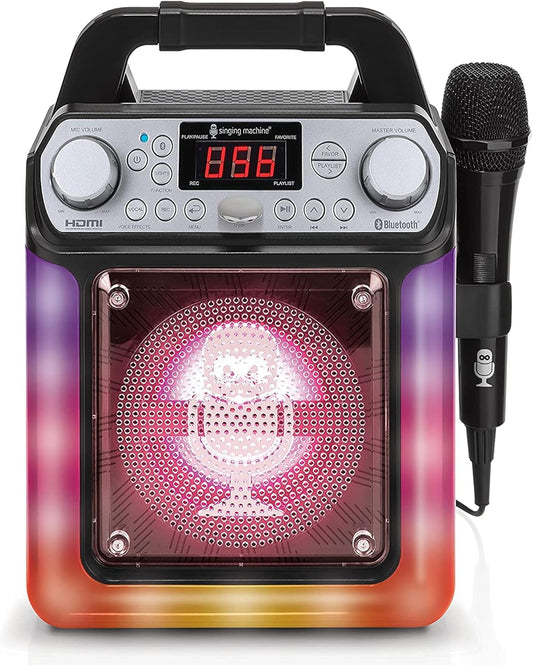 Singing Machine Portable Karaoke Machine with Wired Mic, Bluetooth, LED Lights - For Adults & Kids