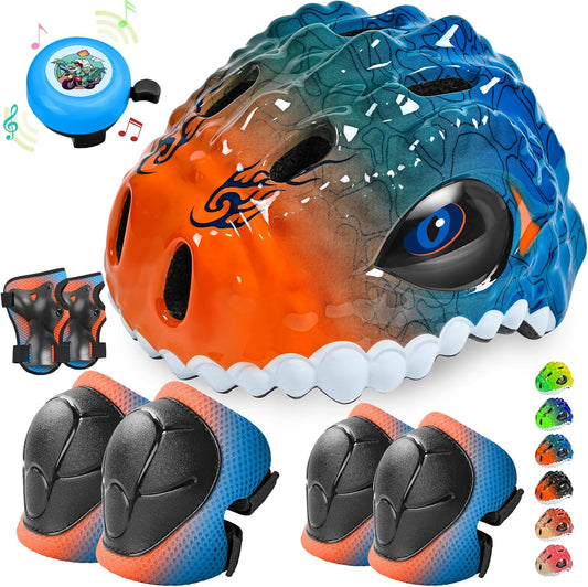 Toddler/Kids Bike Helmet Set for Boys Girls 3D Adjustable Kids Helmet Protective Gear Set Knee Elbow Wrist Pads and Multi-Sports Skateboard Scooter Cycling Roller Balance Bike
