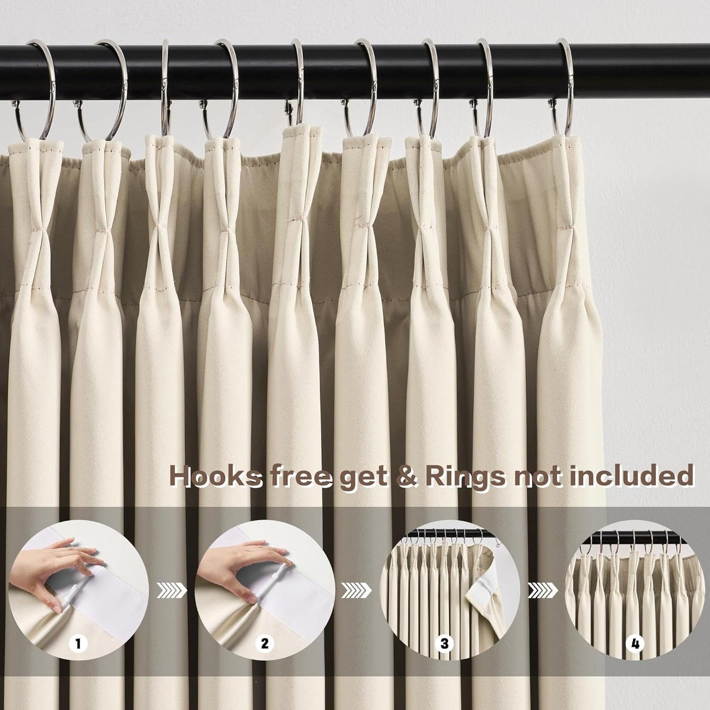 KEQIAOSUOCAI Blackout Sliding Glass Door Curtains 2 Panels Set,80 Inch Wide Room Divider Darkening Window Treatment Unique Hook Track Curtains for Bedroom/Living Room 80 x 96 Inches Long, Cream Beige