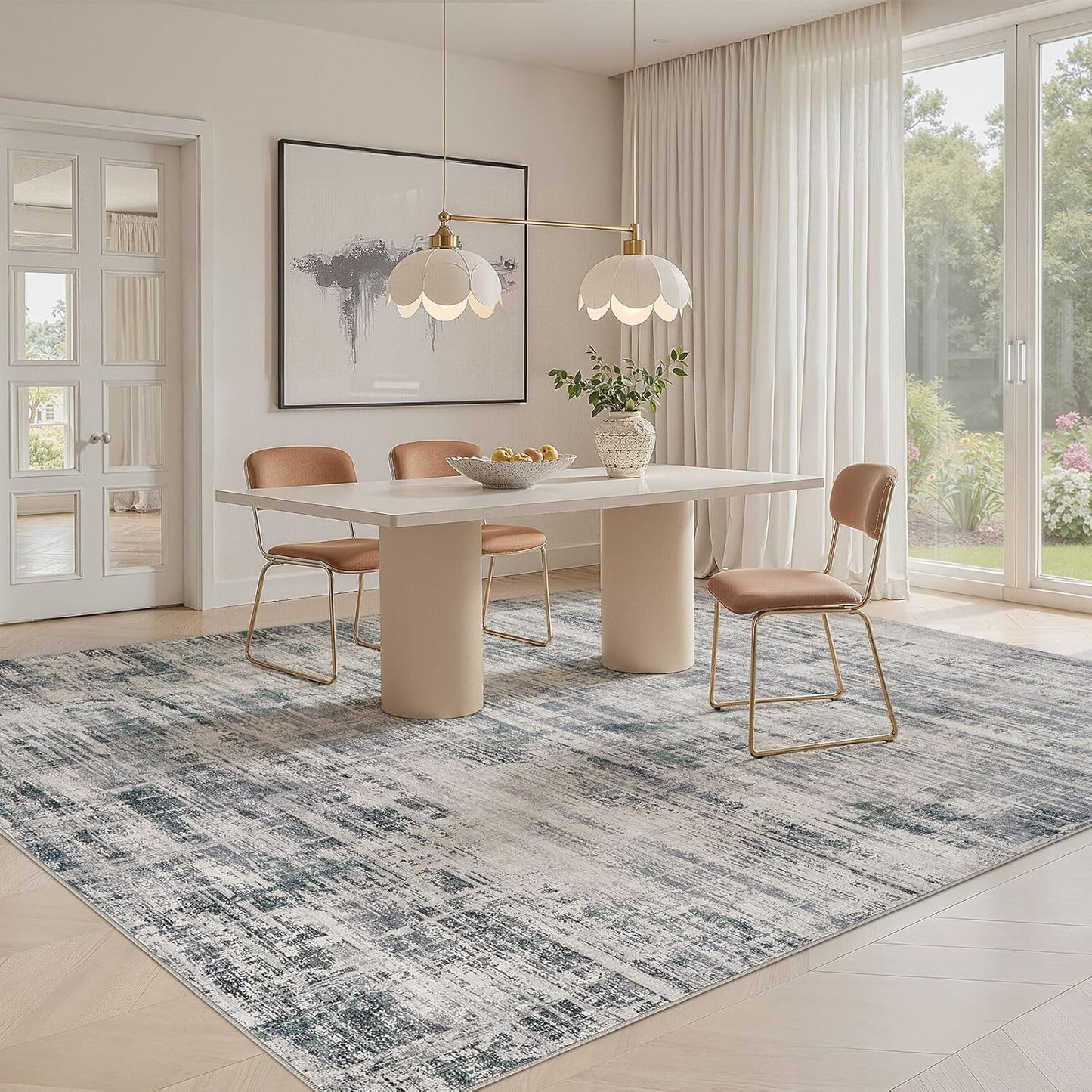 Area Rug for Living Room: 12x15 Washable Neutral Abstract Modern Soft Rugs Non Slip Indoor Floor Stain Resistant Large Carpet for Bedroom Dining Room Office Nursery - Gray