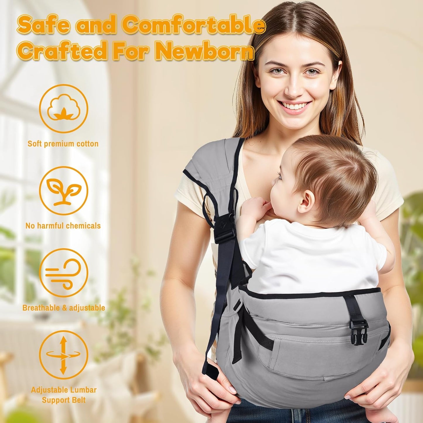 Baby Carrier Newborn to Toddler,Adjustable Baby Sling Carrier,Comfortable and Lightweight Toddler Carrier for 25-60 lbs,Ideal for Shopping Travelling