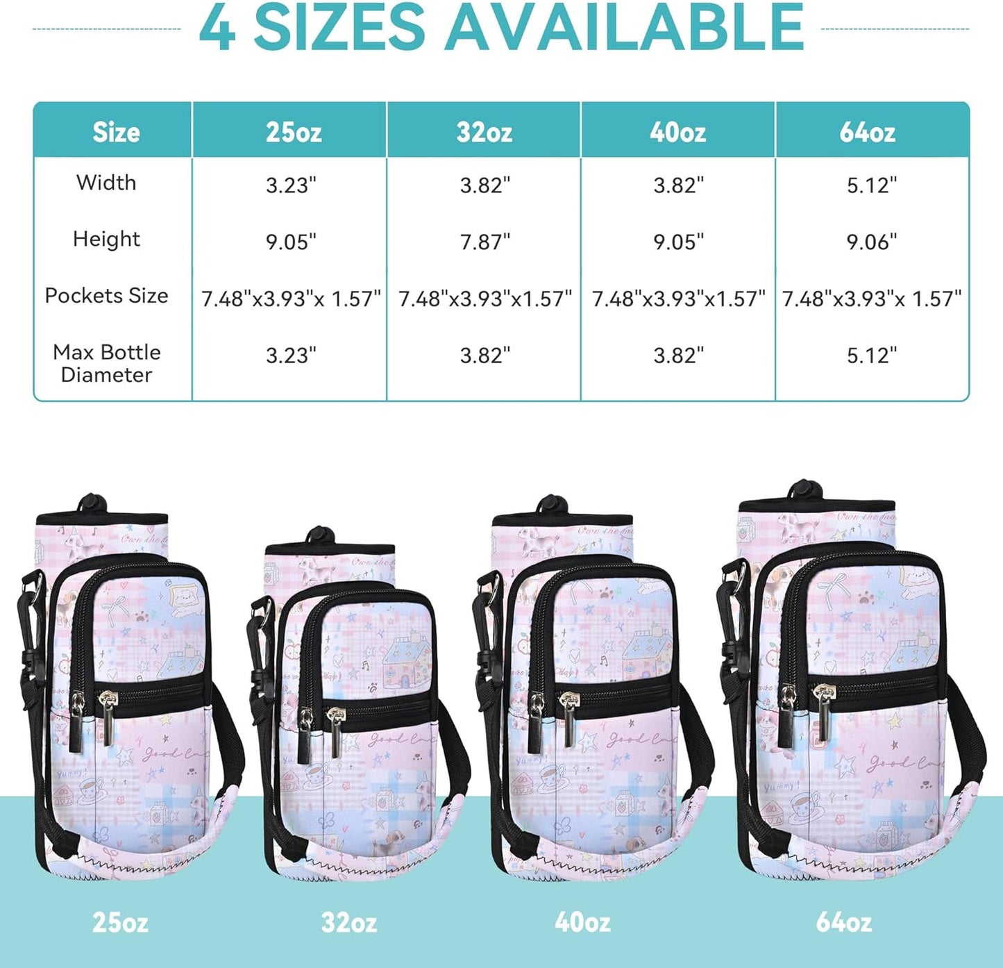 AUPET Water Bottle Sling Bag Sleeve Holder Carrier 25/32/40/64 oz,Insulated Crossbody Water Bottle Case Cover with Strap and Pockets for Men/Women Walking Hiking