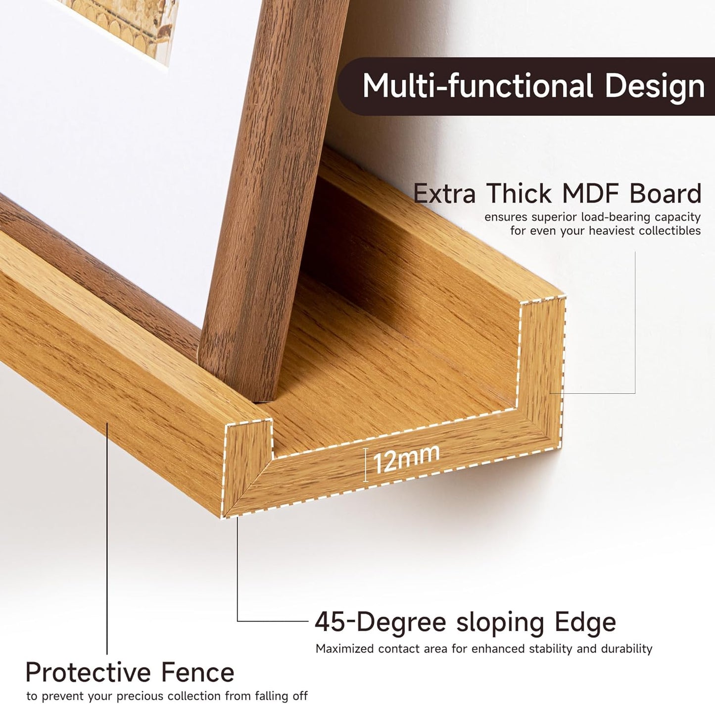 Picture Ledge Shelf for Wall, Floating Shelves Set of 4, 48 Inch Long Nursery Book Shelves for Toys Storage, Kids Bookshelf Wall Mounted for Books Photo Frames, Oak