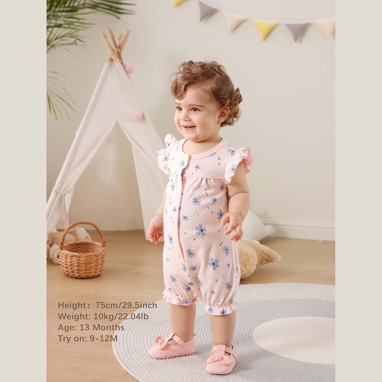 3-pack 100% Cotton Baby Girl Rompers, 0-24 months Ruffle Sleeve Toddler Romper Summer Clothes Set