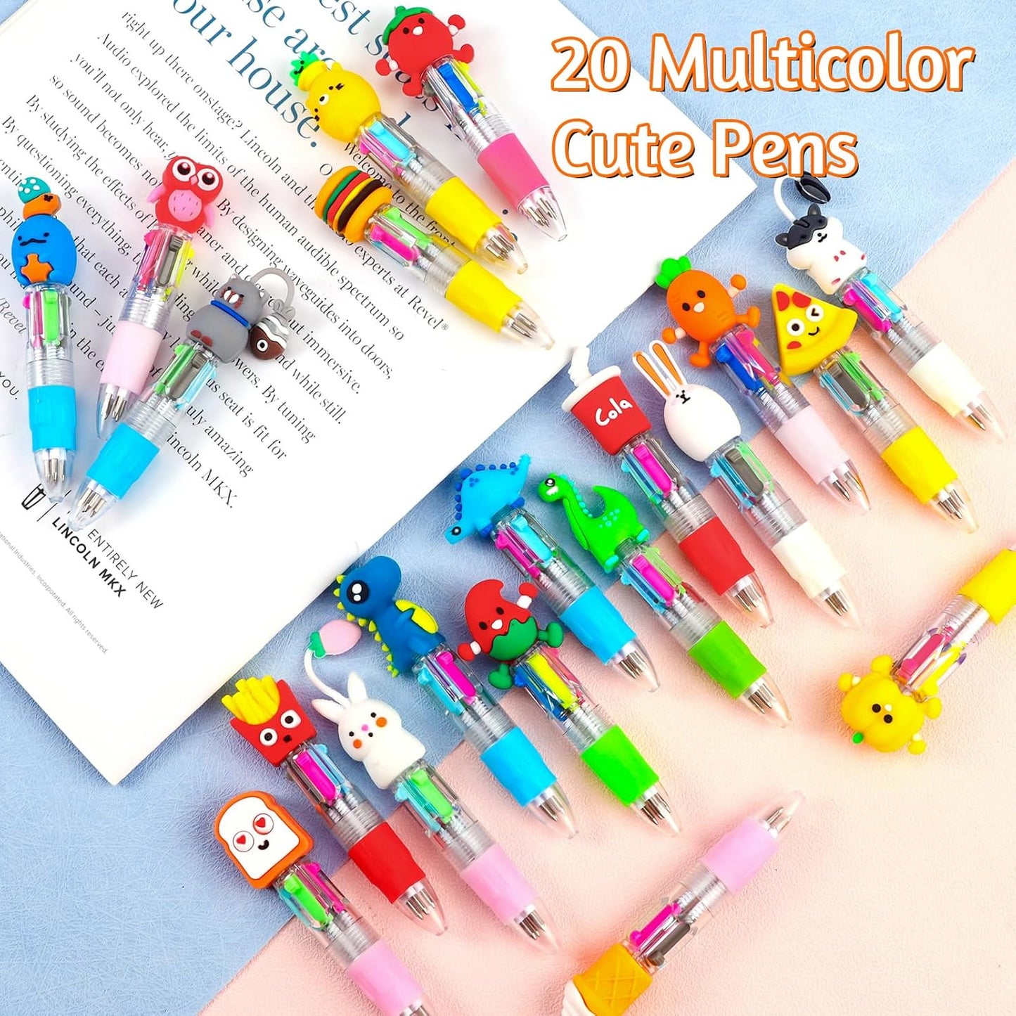 20Pcs Mini Multicolor Pens in One 4-in-1 Cute Pens Bulk for Kids, Fun Kawaii Ballpoint Pen for Birthdays and Children's Party Favors Gifts, Teacher School Supplies