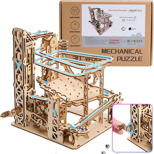 3D Wooden Puzzles for Adults: 371pcs Marble Run Model Building Kits Toys for Ages 14+ - DIY Crafts Brian Teaser Marble Run Wooden Puzzles with Roller Coaster Building Set - Gift for Adults