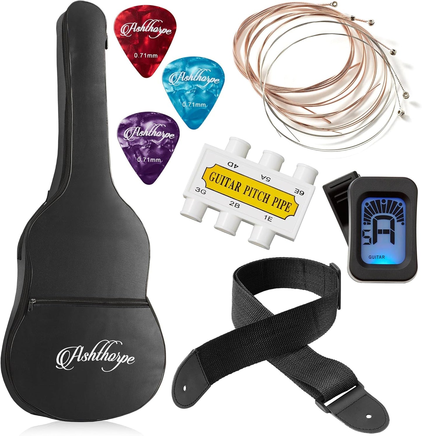 Ashthorpe 38-inch Beginner Acoustic Guitar Package (Purple), Basic Starter Kit w/Gig Bag, Strings, Strap, Tuner, Pitch Pipe, Picks