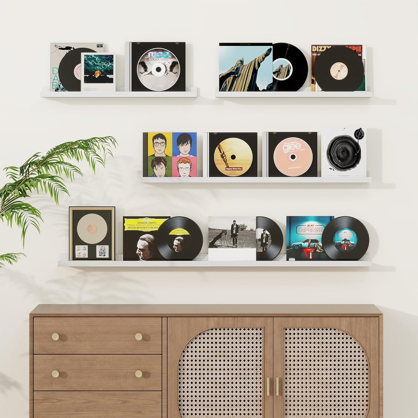 Picture Ledge Shelf, Solid Pine Wood Floating Shelves Set of 4, 16 Inches Nursery Book Shelves for Toys Storage, Kids Bookshelf Wall Mounted for Living Room Decor Photo Frames, White