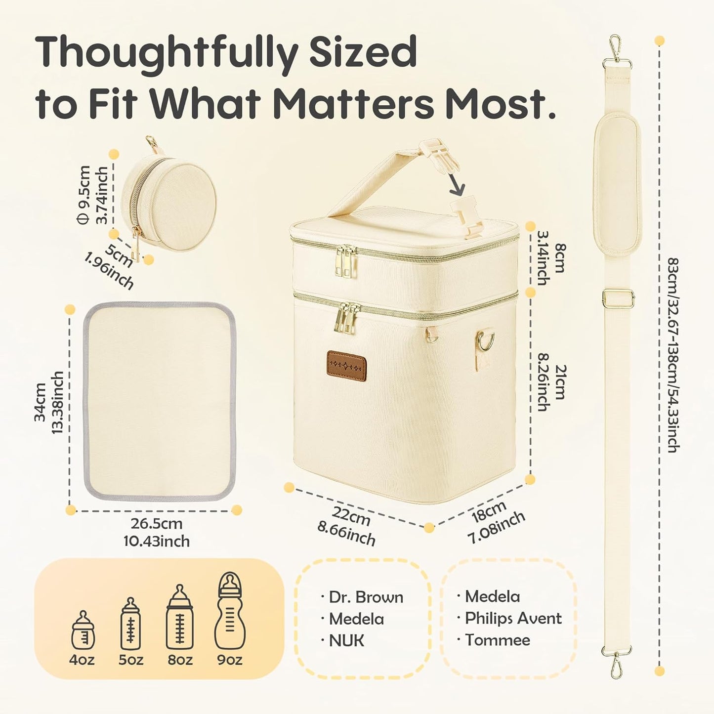 Breastmilk Cooler Bag with Ice Pack & Pacifier Case, Large Double Layer Insulated Baby Bottle Cooler Fits 6 Bottles, Breast Pump Storage Bag for Working Nursing Moms, with Gift Box