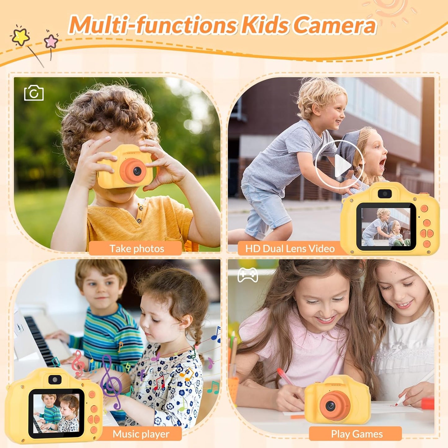 Mafiti Kids Camera,26MP HD Mini Selfie Digital Camera for Kids,Toddler Camera1080P Video,Outdoor Toy for Holiday,Birthday Xmas Gift for 3-8 Years Old Girl Boy (Orange)
