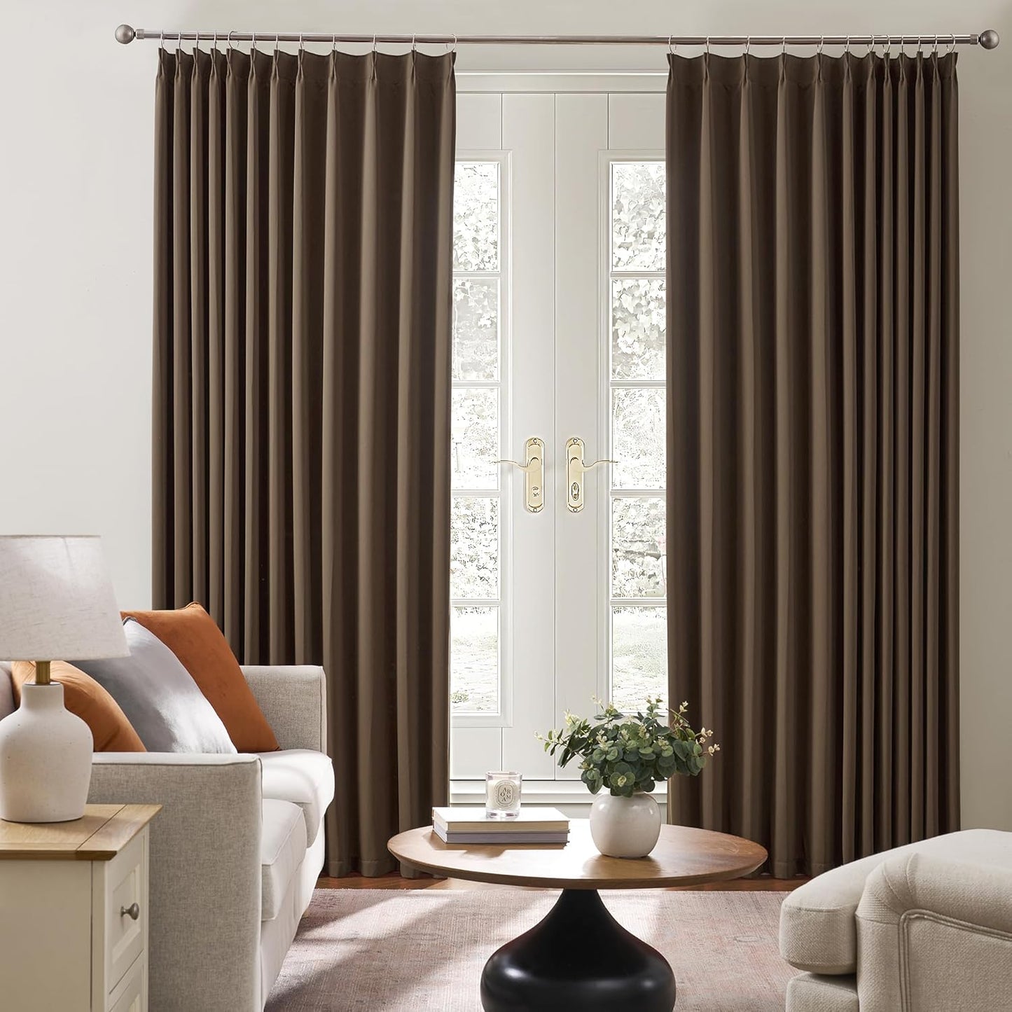 KEQIAOSUOCAI Brown Blackout Curtains 126 Inches Long, Extra Long Pinch Pleats Living Room Curtains Thermal Pleated Curtains Panels Drapery for Home, Hotel, Office, 40" W x 126" L, Set of 2