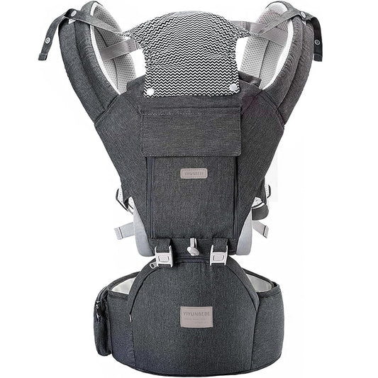 Baby Carrier, 3-in-1 Baby Carrier Newborn to Toddler with Hip Seat (Ergonomic M Position) for 0-36 Month/7-45lbs, Adjustable Size for Enhanced Lumbar Support, Perfect for On-The-go, Grey