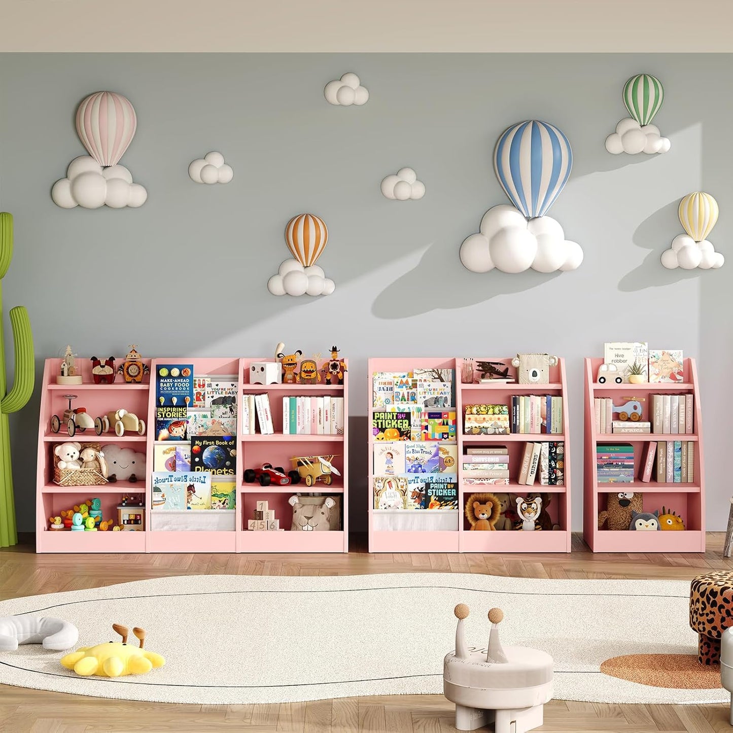 4 Tier Kids Bookshelf,4 Layer Sling Kids Book Shelf for Kids Rooms,Wood Children Bookcase,Baby Storage Book Rack,Toddler Bookshelf, Book and Toy Organizer,Book Display Shelf for Bedroom, Nursery