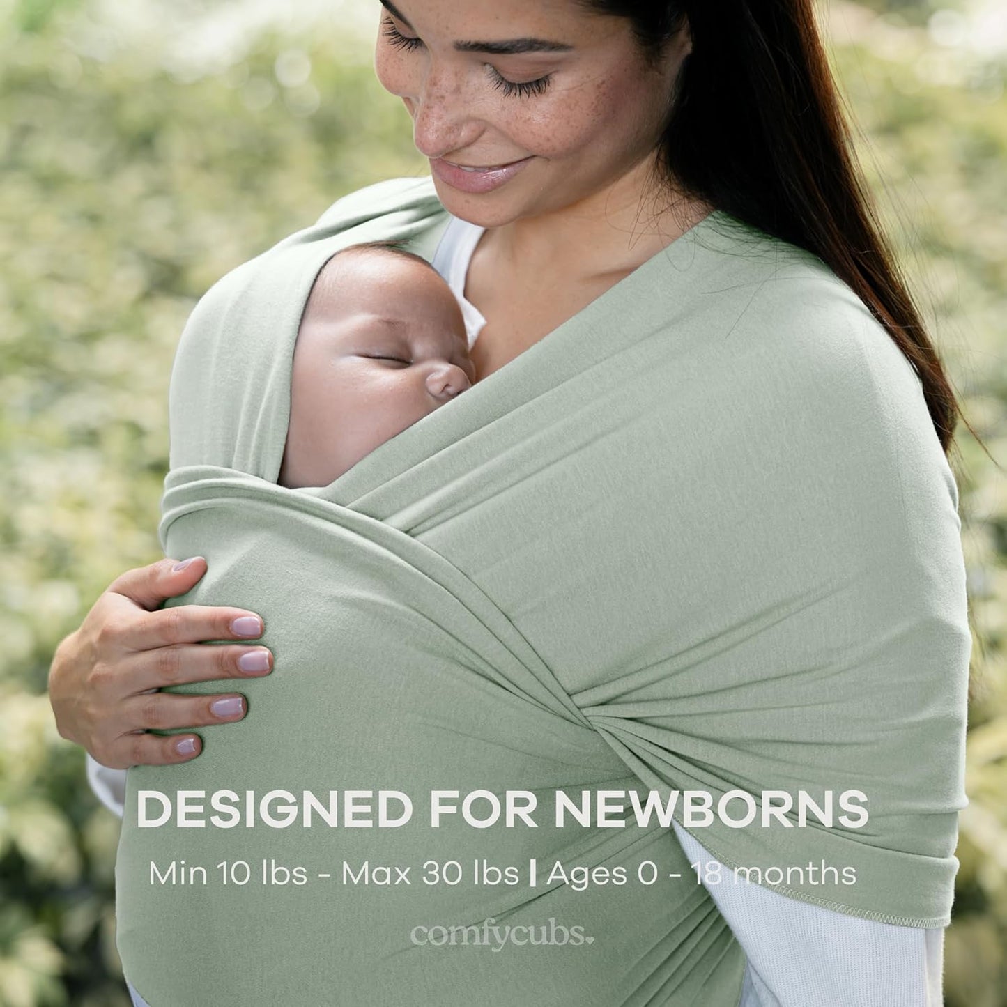 Comfy Cubs Baby Wrap Carrier - Soft & Secure Fit Cotton Blend Baby Carrier Newborn to Toddler - Hands-Free & Lightweight Infant Wrap - Adjustable, One Size Fits All Toddler Sling - Fern